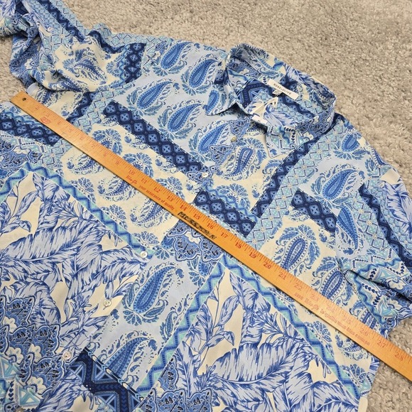 Rose Olive Top Women 2X Blue Button Up Long Sleeve Paisley Patchwork Lightweight - Picture 10 of 13